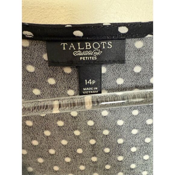 Talbots Size 14P Black White Polka Dot Midi Dress Twist Front Stretch Knit V-Nec - Picture 2 of 4